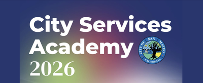 Promotional graphic with bold text reading City Services Academy 2026.