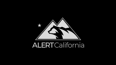 ALERT California wildfire camera network logo over a collage of statewide fire and landscape monitoring images, with the tagline 'Always live at alertcalifornia.org.