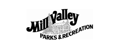 Mill Valley Parks & Recreation department logo, featuring an illustrated building and pine trees.
